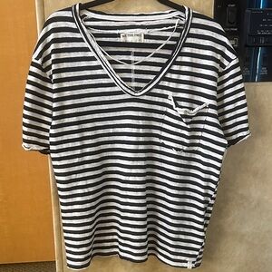 We The Free Black and White Striped V-Neck Top